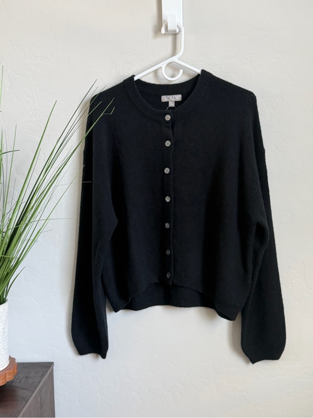 J.Crew Super Soft Bubble Hem Cardigan Black Merino Alpaca NWT